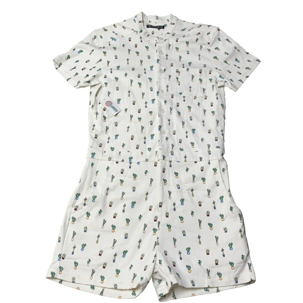 NWT The Original Romphim Romper Cactus Print White Short Sleeve Mens Size L